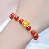 黄金玫瑰花手链女款3d硬金999足金红玛瑙手链编织手串转运珠女士金手镯金珠子手链珠宝首饰本命年礼物女 黄金玫瑰花+红玛瑙+4金珠 黄金玫瑰花手链女款3d硬金999足金红玛瑙手链编织手串转运珠女士金手镯金珠子手链珠宝首饰本命年礼物女 黄金玫瑰花+红玛瑙+4金珠