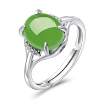 凤禧珠宝 和田玉戒指银镶碧玉戒子求婚戒女款送女友节日礼物 凤禧珠宝 和田玉戒指银镶碧玉戒子求婚戒女款送女友节日礼物