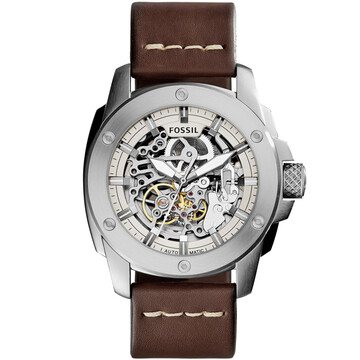 全球购化石 fossil 手表 自动机械镂空透底男表 棕色皮带 me3083