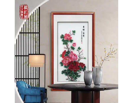 祺匠屋苏绣成品挂画竖版刺绣画湘蜀绣花鸟客厅壁画牡丹图书房玄关装饰画 花开富贵（70*125cm）