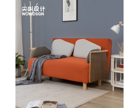 尖叫设计原创鹅卵石双人折叠沙发床两用多功能布艺沙发客厅现代小户型卧室 珊瑚红 1.2米