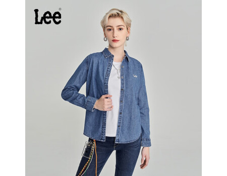 Lee商场同款23秋冬新品标准版中浅蓝女牛仔衬衫LWT0067096DE-052 中浅蓝 S