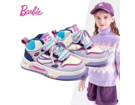 芭比童鞋冬季加绒儿童运动鞋女童休闲板鞋加厚棉鞋DA6123 浅紫 37码 