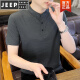 吉普（JEEP）棉麻短袖t恤男夏季中国风高端简约小立领体恤夏天亨利衫半袖上衣 灰色 XL 130-145斤