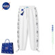 NASA LIKE纯棉裤子春夏季宽松小熊休闲裤男女情侣装学生运动阔腿抽绳卫长裤 NASA联名-白色 L（建议120-140斤）