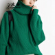 孜茜 秋冬新款羊毛衣女高领加厚100%纯羊毛毛衣宽松套头慵懒风欧美潮范时尚廓形打底针织 绿色 XL