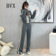 BVX春秋休闲运动套装女装韩版显高显瘦时髦气质卫衣阔腿裤时尚两件套 灰色 L（112-123斤）
