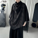 普戈斯（PUGESI）纯黑色中高领男设计感小众新中式感冰丝t恤oversize7分袖 黑色 XL