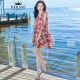 杜卡西品牌女装高级感碎花连衣裙2022春季新款海边度假沙滩裙雪纺裙子小个子短裙 红色 S