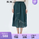 斯琴（siqin）2023夏季新品女苎麻绿色松紧腰系带刺绣半身裙长裙 BCXQ00604 绿色 M