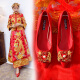 布力潘新娘穿的结婚鞋子女红色平底婚鞋中式秀禾鞋3cm孕妇穿的平跟单鞋 红色绒面(龙凤扣) 40