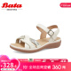 拔佳（Bata）舒适凉鞋夏季商场新款百搭羊皮厚底一字带凉鞋AHT03BL3 米金 38