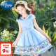 迪士尼（Disney）女童连衣裙夏季公主裙儿童夏装短袖裙子甜美中大童女孩纯棉衣服 蓝色 130(建议身高115-125左右)