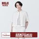 无印良品（MUJI）女式 凉感平纹衬衫领短袖衬衫 女士衬衣外套格子短款开衫纯棉 白色 S (155/80A)