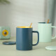 无泥（WUNI） ins北欧莫兰迪马克杯子带盖勺简约哑光撞色陶瓷创意奶茶家用水杯 烟灰蓝-宝马杯 配盖勺