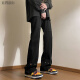 无畏前行（GQWWQX）欧美高街vibe裤子男铆钉设计感小众牛仔裤直筒微喇工装 黑色 XL