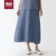 无印良品（MUJI）女式 麻 宽摆裙 半身裙 BEK49C3S 烟熏蓝色 XL 