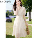 拉夏贝尔（La Chapelle）女装法式连衣裙2023夏季新款浪漫气质感泡泡袖V领薄款女A字裙 米色 XL