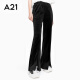A21新品女装设计感丝绒长裤复古喇叭长裤女直筒显瘦显高开叉 黑色 L
