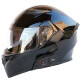 JIEKAI摩托车蓝牙头盔带耳机内置通话一体盔揭面盔双镜片电动车头帽 亮黑（带蓝牙耳机） 2XL