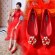 布力潘新娘穿的结婚鞋子女红色平底婚鞋中式秀禾鞋3cm孕妇穿的平跟单鞋 红色绒面(圆扣) 39