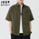 吉普（JEEP）短袖衬衫男夏季韩版衬衣男士工装休闲上衣宽松男装 军绿 2XL 