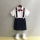 GOKU男童礼服套装幼儿园演出服背带裤夏季小主持人儿童西装毕业服花童 蓝色 130（建议体重43-50斤）
