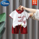 迪士尼（Disney）百天宝宝夏装一岁男孩衣服周岁礼服男宝夏季中式婴儿短袖套装纯棉 酒红色 90cm(90cm) 建议18-23斤内