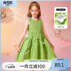 ASK JUNIOR女童裙子夏季儿童纯色花朵连衣裙无袖小清新公主裙 绿色 120 