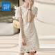 真维斯（JEANSWEST）连衣裙夏季法式蕾丝短袖2024小清新高级感显瘦气质收腰裙白色L