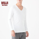 无印良品 MUJI 男式 使用了棉的冬季内衣V领长袖T恤 69AA453 打底衫打底衣 白色 S