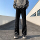 迪伽达黑色水洗做旧牛仔裤修身直筒vibe裤子美式高街排扣拉链微喇长裤 WKXS-K918黑色 XL