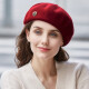 7PM贝雷帽子女秋冬季2023羊毛呢南瓜帽韩版蓓蕾帽女红色画家帽八角帽 酒红色(56-58cm)可调节