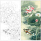 桔舍李晓明工笔画白描底稿荷花鸳鸯四尺原大66*132厘米花鸟线稿带A3步骤图及用色说明KE02