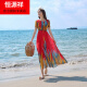 恒源祥泰国连衣裙女巴厘岛三亚海边度假沙滩裙2023新款波西米亚长裙超仙 红色 3XL 131-142斤