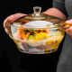 盛樱 玻璃泡面碗 耐高温加厚带盖双耳汤碗 水果沙拉微波炉吃饭面碗 金色玻璃碗