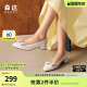 森达（SENDA）时尚奶奶鞋女秋季新商场同款单鞋女士尖头粗跟蝴蝶结SPZ01CQ3 米白 37