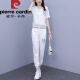 皮尔卡丹白色休闲运动套装女时尚洋气减龄显瘦2024夏季新款两件I套针织 白色 L【建议100-120斤】