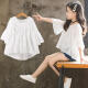 馨迪芭（XINDIBA）女童夏季短袖适合4-15岁小女孩穿的韩版T恤夏装新款儿童上衣宝宝 白色女童雪纺短袖T恤 160码建议身高1米55左右