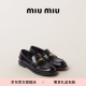 MIU MIU【礼物】缪缪女士徽标饰亮面皮革便士乐福鞋鞋子 黑色 36