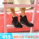 斯凯奇（Skechers）女休闲靴毛绒保暖雪地靴短筒靴144771 全黑色/BBK 37 