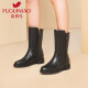 富贵鸟（FUGUINIAO）女鞋高帮女靴冬季加绒保暖中筒靴平跟头层牛皮靴子 G99D866CPC 黑色 39