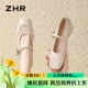 ZHR玛丽珍鞋子女气质优雅浅口粗跟单鞋方头女鞋 K283 米色 37