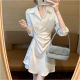 她芙（tafu）法式气质白色连衣裙子女春秋2024年新款不规则收腰显瘦长袖衬衫裙 白色 M
