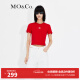 MO&Co.字母LOGO运动撞色织边圆领短袖正肩露脐短款纯棉T恤上衣 大红色 L/170