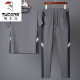 啄木鸟冰丝速干套装男夏季宽松大码男士休闲运动套装潮牌短袖两件套 灰色套装 2XL140斤-155斤