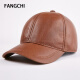Fangchi 男士单皮薄款牛皮棒球帽青年真皮帽子中老年人秋季鸭舌帽韩版潮 BQM-425黄棕色 均码可调节