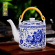 景德镇瓷器茶壶陶瓷大容量凉水壶大号青花瓷冷水壶提梁泡茶壶家用 2升-花开富贵