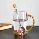 罗比罗丹 珐琅彩工艺品玻璃杯 个性花朵创意水杯 送男女朋友生日及结婚礼物 浅色-高-单只