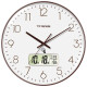 Timess 挂钟电波钟客厅万年历钟表简约日历温度时钟2024自动对时挂墙表 咖啡色35CM电波款